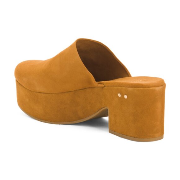 Beek Petrel Heeled Platform Clogs in Caramel Suede - Picture 4 of 5